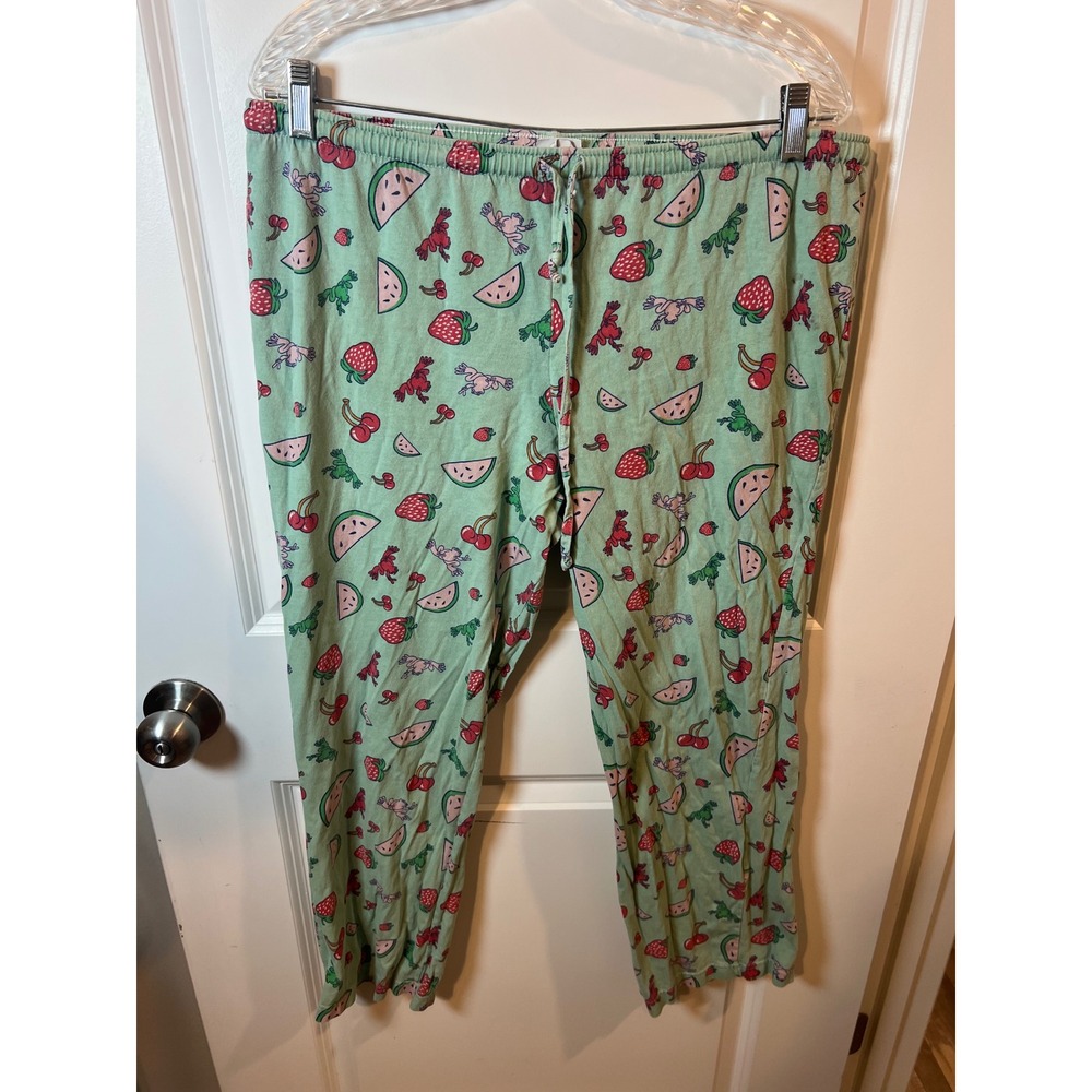 Peace Frogs Womens‎ Pajama Pants Fruit Frog Print Green XL